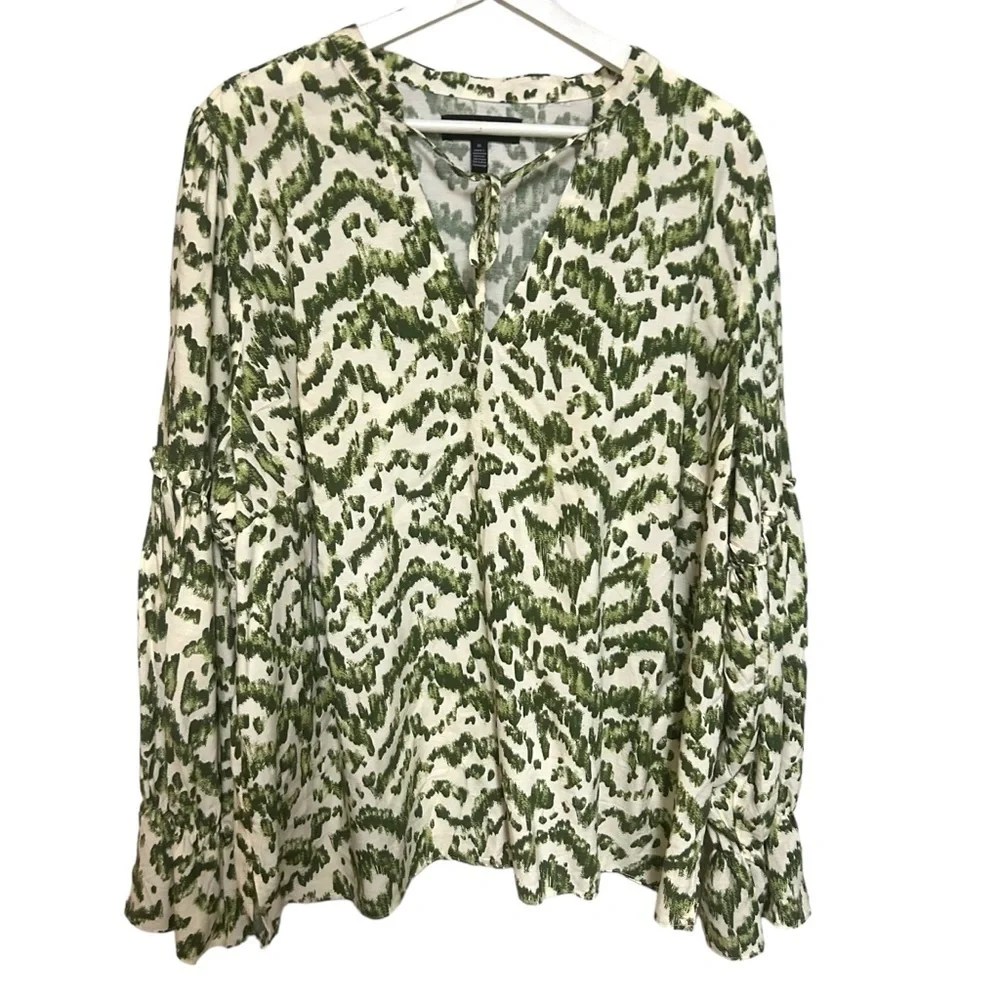 Eloquii 16 blouse long sleeve abstract print ruffle cuffs career office‎
